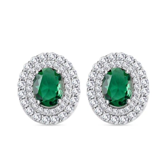 Jewelry - Lab Created Green Quartz and Simulated Diamond 2.90 ctw Earrings in Silvertone